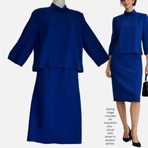 VTG 80s Skirt Suit Cobalt Blue 2 Piece Set 12P Minimalist Power Suit Elegant
